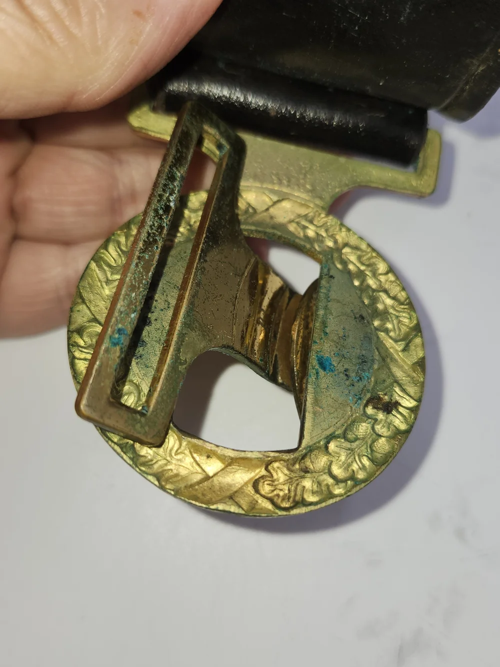 Antique Civil War style Sword Belt Virginia Tongue & Wreath Buckle on leather